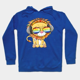 Cool Cartoon Cute Lion with sun glasses Hoodie